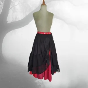 Falda midi upcycling gótica doble capa negro y rojo – estilo emo MCR – moda alternativa reciclada
