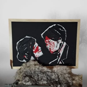 Cuadro upcycling Three Cheers Sweet Revenge MCR – arte alternativo con retales – decoración gótica